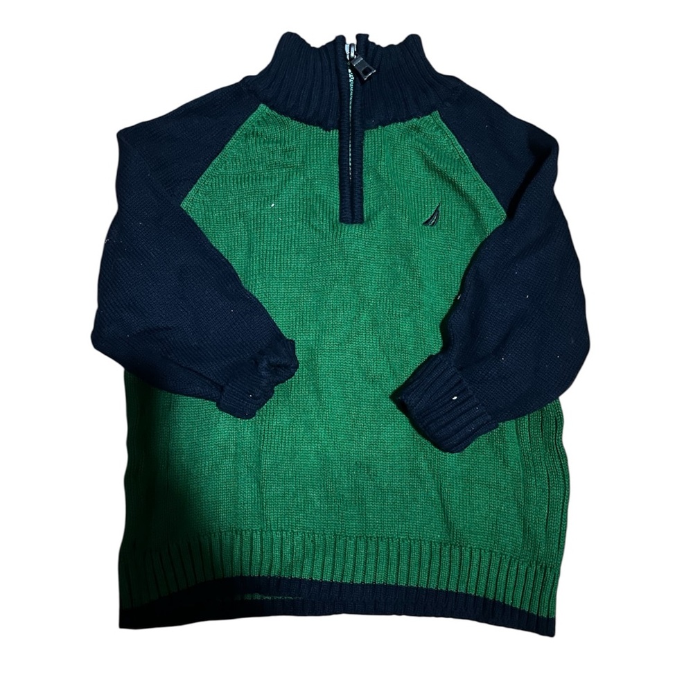 Nautica Green and Navy Zip-Up Sweater